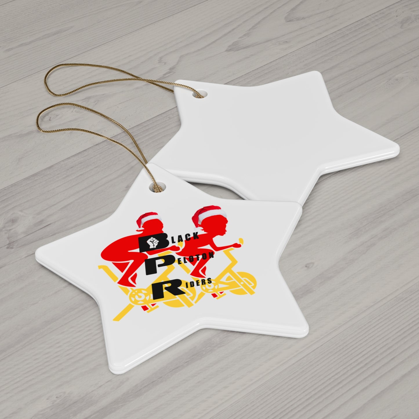 Black Peloton Riders Ceramic Star Ornament — Biking Crew Holiday Decoration